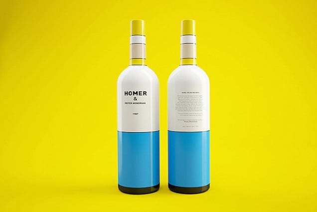 I wanna get drunk on this Mondrian art-inspired Homer Simpson wine