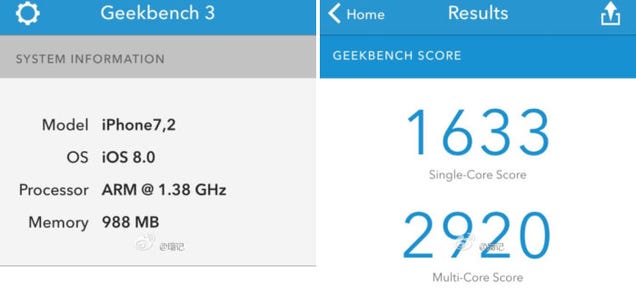 Supposed iPhone 6 Benchmarked: 1 GB RAM, Dual-Core 1.4GHz A8?