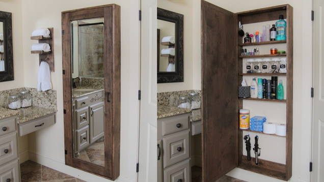 Turn a Full Length Mirror into an Attractive Bathroom Storage Unit