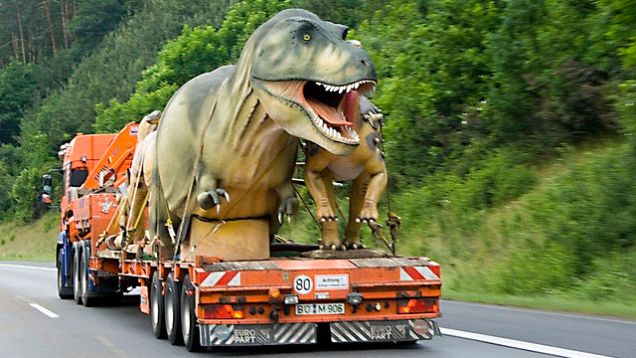 Tyrannosaurus on a truck might be the scariest thing you'll see on your