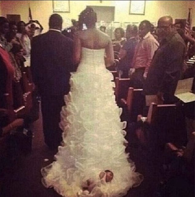 Couple Ties Month-Old Baby to Wedding Dress, Drags Her Down the Aisle