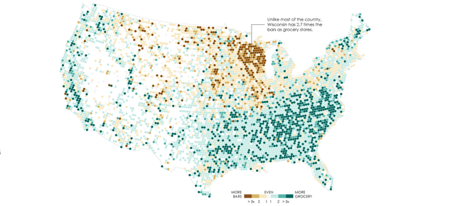 Maps of Where Bars Outnumber Grocery Stores