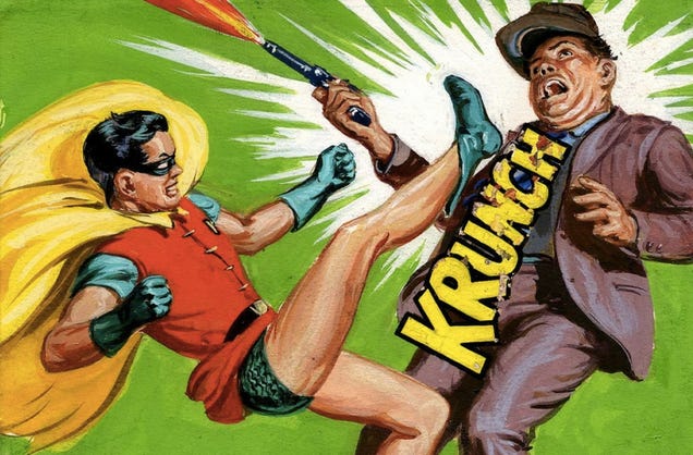 The Dark Knight rides a shark in bondage-crazy 1960s Batman art
