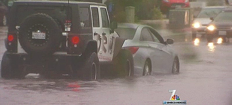 Baja Racer Makes Vigilante Rescues With His Jeep In Flooded San Diego