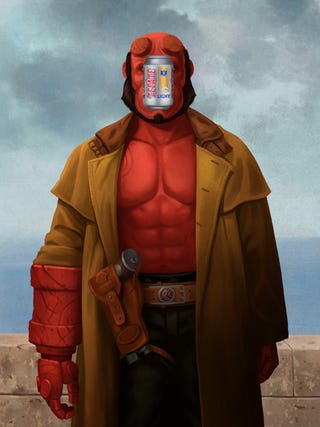 Aliens, Hellboy, and Indiana Jones all reenact René Magritte's The Son of Man
