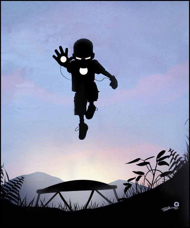 Beautiful superhero silhouettes show comic book characters at recess