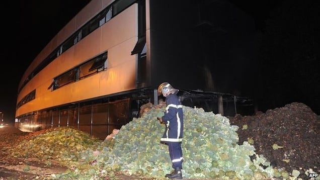 French Vegetable Farmers Wreak Havoc on Town, Burn Down Tax Office