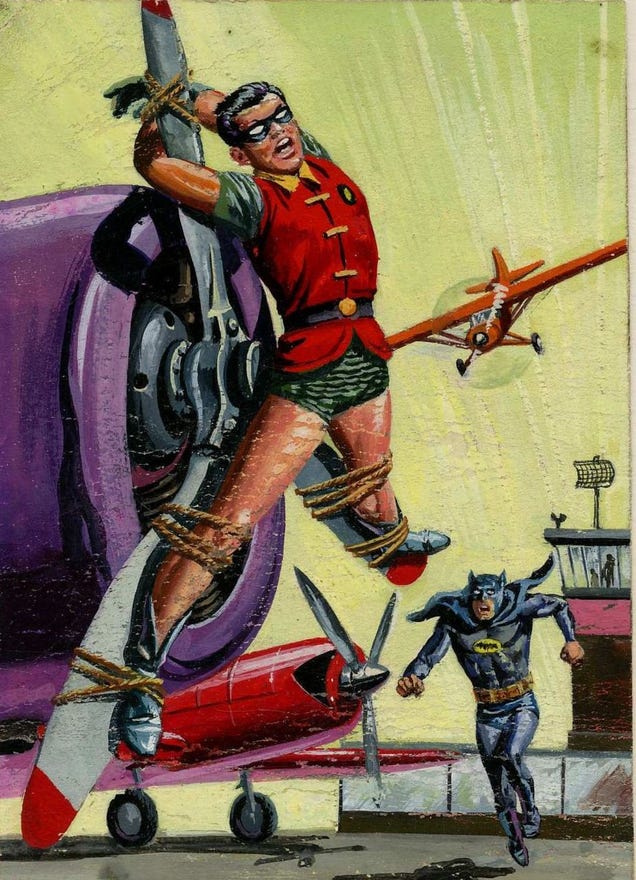 The Dark Knight rides a shark in bondage-crazy 1960s Batman art