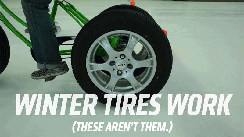 Here's Why You Need Winter Tires, As Shown With A Tricycle On An Ice Rink