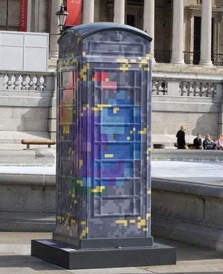 Artsy alternate universe TARDISes decorated with leopard spots and disguised as Big Ben