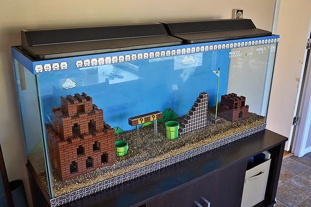 This Lego Super Mario Bros aquarium is the coolest aquarium of all time