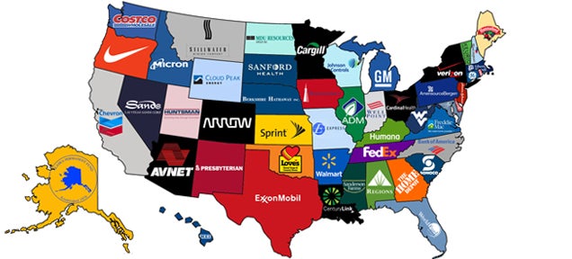 What the biggest companies are from each state in the US