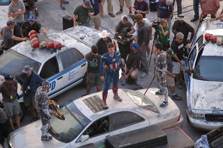 Watch Captain America fight a mysterious enemy on the set of The Avengers