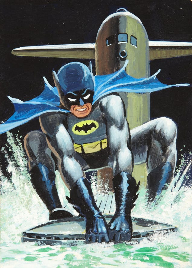 The Dark Knight rides a shark in bondage-crazy 1960s Batman art