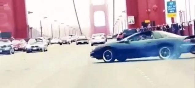 Camaro Driver Does Donuts On The Golden Gate Bridge