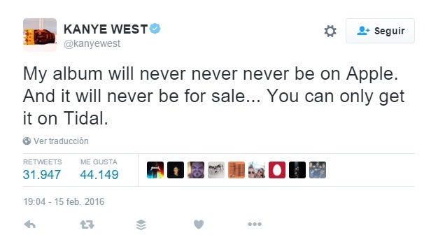 El último disco de Kanye West bate récords de descargas piratas tras su lanzamiento en Tidal