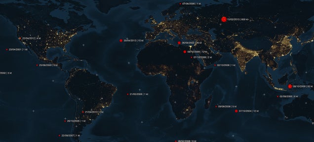 Map reveals all asteroid impacts from 2000 to 2013