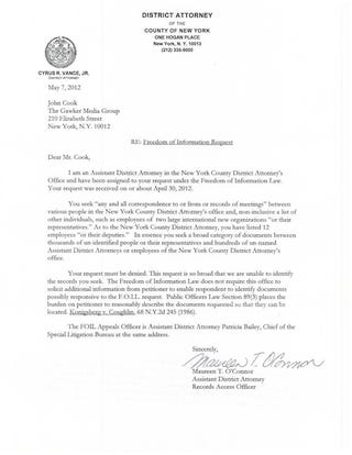 Manhattan DA Refuses to Disclose Contacts With Roger Ailes or Fox News