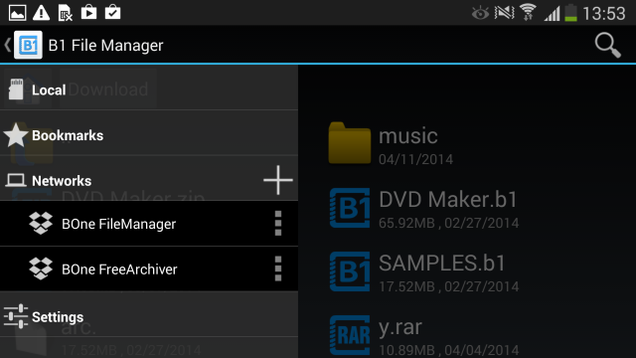 B1 File Manager Accesses Multiple Dropbox Accounts on Android