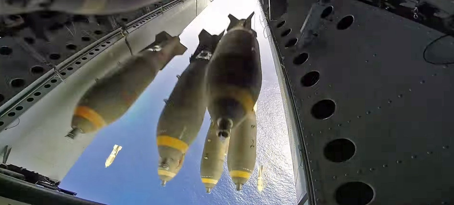 Watch This Bomb Bay View Of A B-52 Carpet Bombing An Island