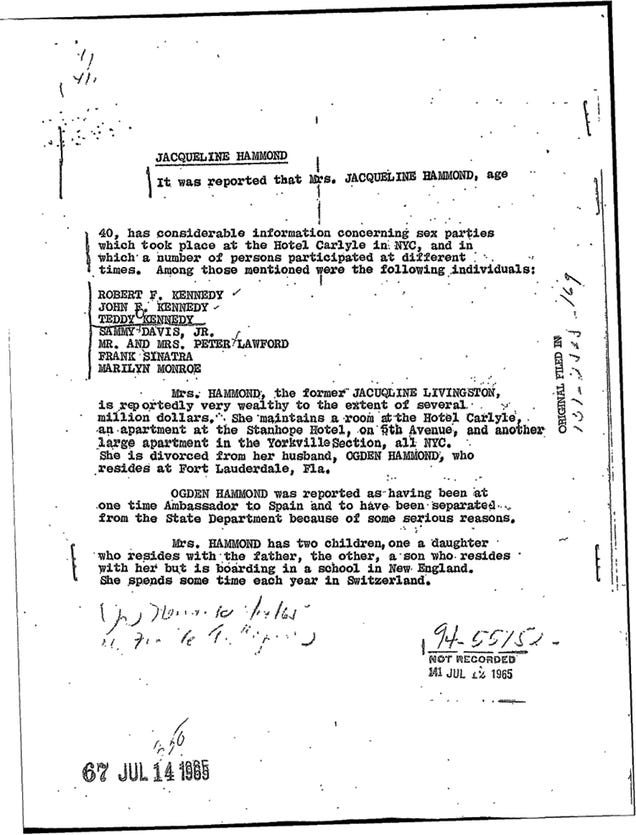 Fbis Kennedy Sex Party Memo Did Jfk Teddy And Marilyn Monroe Have