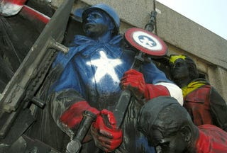 Bulgarian street artists turn Soviet war memorial into Superman, Wolverine, and other superheroes