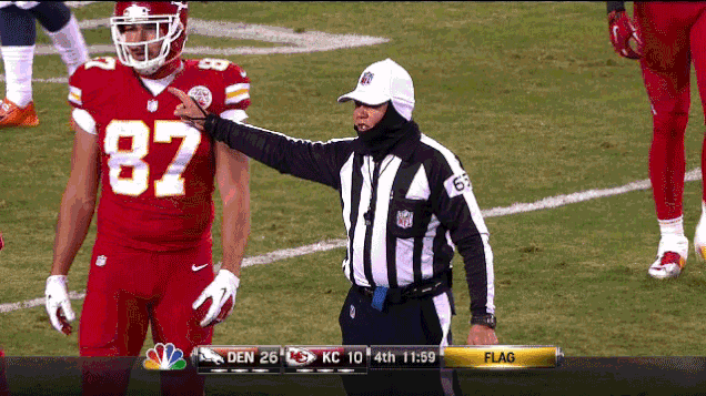 Travis Kelce showing the Ref why it's called the No Fun League