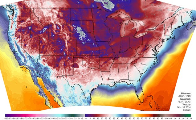 Map of record-breaking cold blanket covering the US