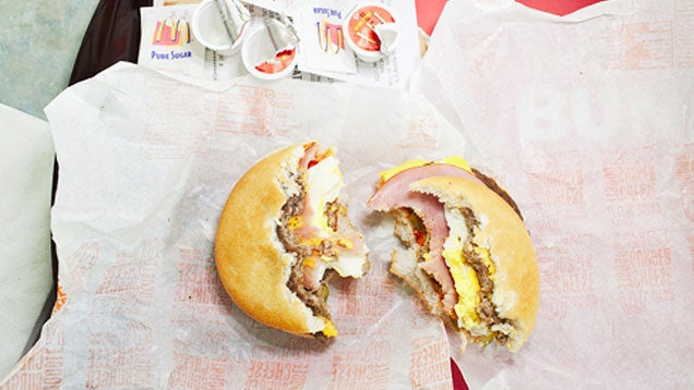 Head to McDonald's at 10:35 am for a Special Burger-and-Egg Sandwich