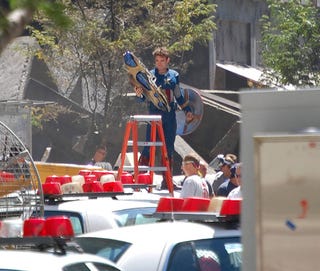 Watch Captain America fight a mysterious enemy on the set of The Avengers
