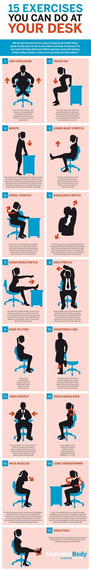 This Graphic Shows Bunch of Desk-Based Exercises for the Office