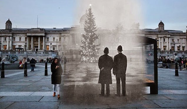 Christmas in the past and in the present in the same picture