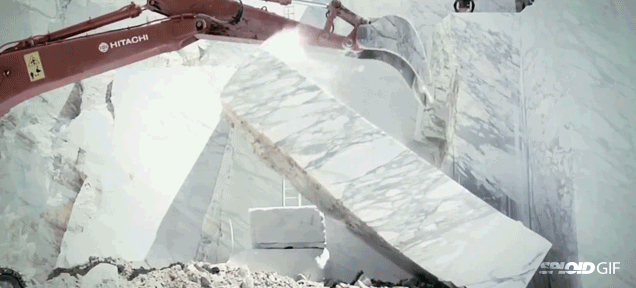 Extracting giant marble blocks from a quarry is amazing and beautiful