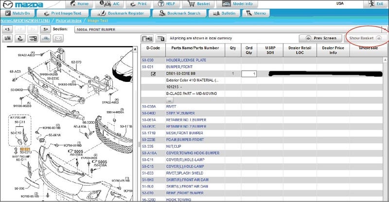 Mazda parts catalog