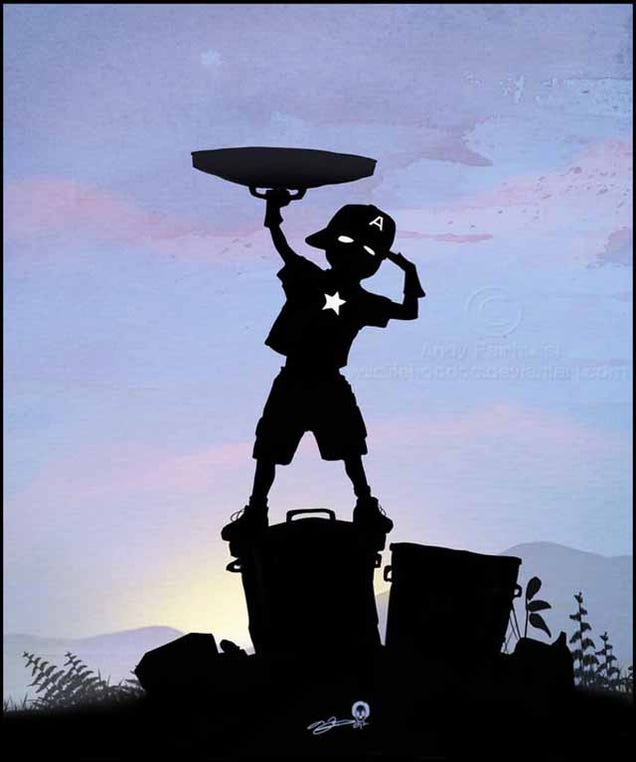 Beautiful superhero silhouettes show comic book characters at recess