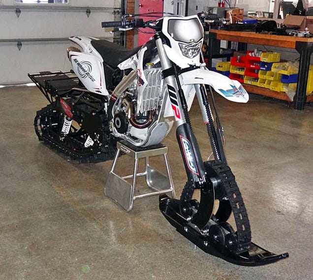 This Motorcycle With Snowmobile Tracks is the Most Overkill Way to