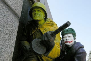Bulgarian street artists turn Soviet war memorial into Superman, Wolverine, and other superheroes
