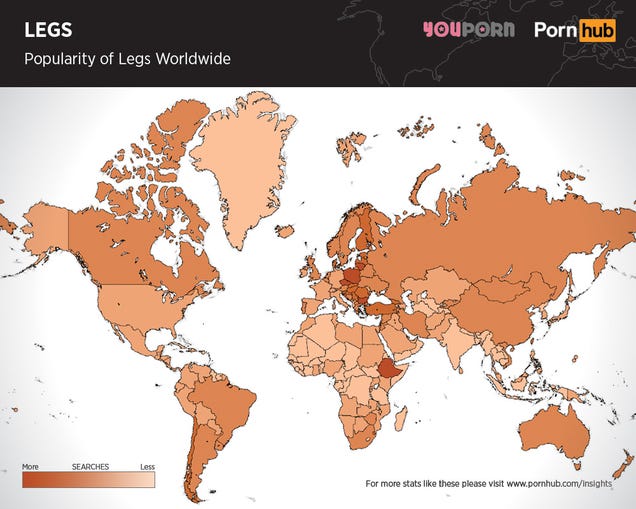 Map shows which body parts in porn are the most popular across the world