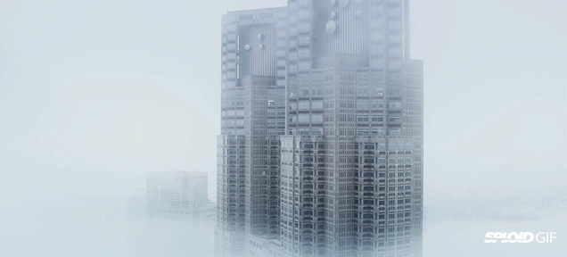 霧に包まれた東京の映像がまるで夢の世界のよう