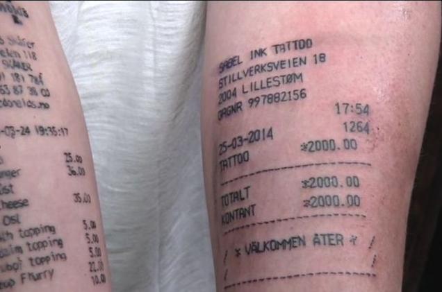 Norwegian Teen Gets Tattoo of the Receipt for His Other Tattoo