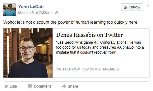 Facebook Nerd Throws Heavy Shade at Google Over AlphaGo Victories