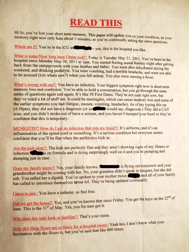 Pal's Hilarious 'Cheat Sheet' for Buddy with Severe Short-Term Memory Loss a Great Reminder That Good Friends Are Hard to Find