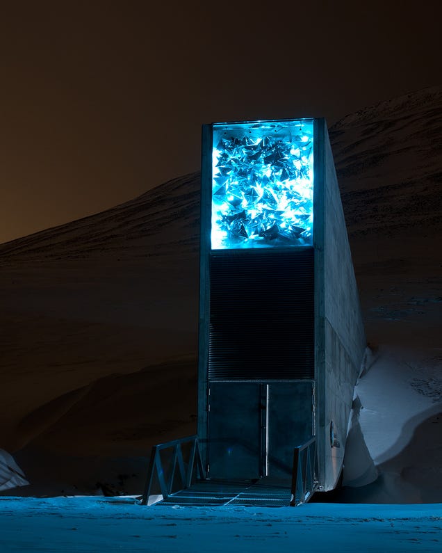 The Doomsday Svalbard Seed Vault looks like a magic portal at night