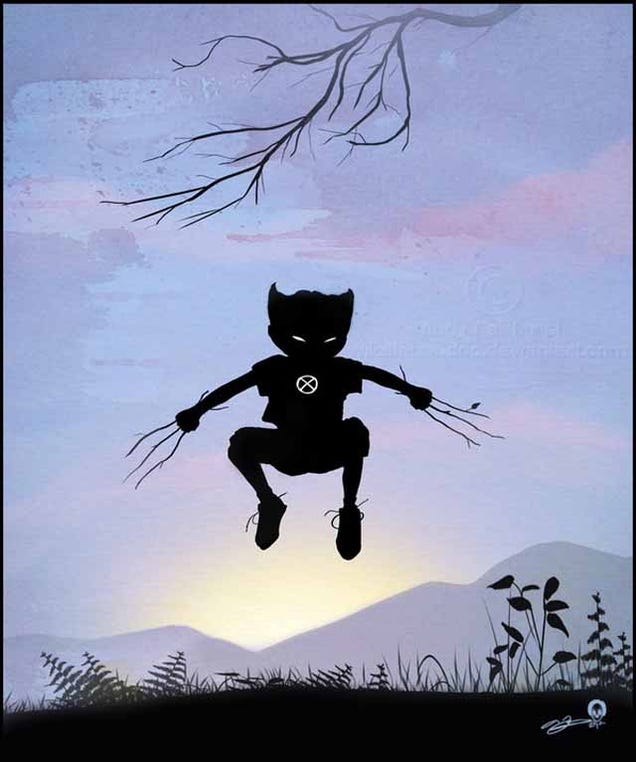 Beautiful superhero silhouettes show comic book characters at recess