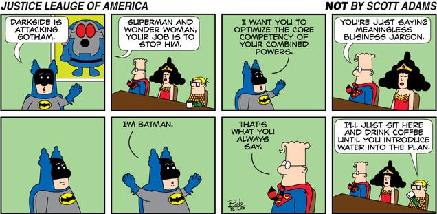 What If Justice League Meetings Operated Like A Dilbert Comic?