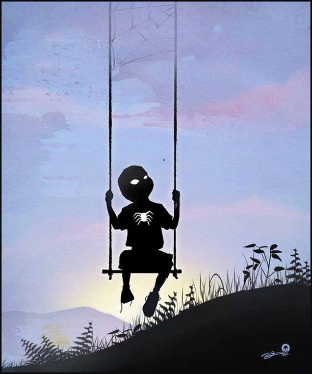 Beautiful superhero silhouettes show comic book characters at recess