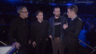 At The Game Awards tonight in Las Vegas, the guys at Bungie finally figured out what to do with their hands. Good job, guys! (Hey, if they can joke about it, so can we.) And congrats to them on Destiny's wins for Best Soundtrack and Best Online Experience.