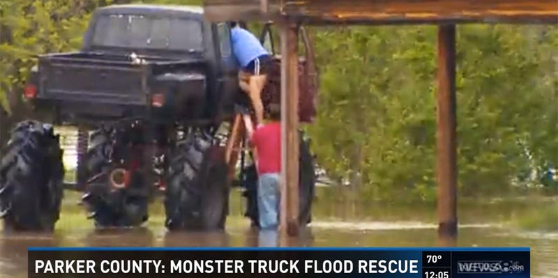 Monster Truck Makes Perfect 'Redneck Rescue' Through Texas Floods
