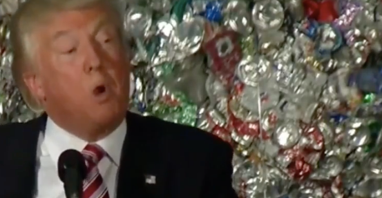Donald Trump Trashed Paul Ryan's Trade Deal in Front of a Wall of Garbage