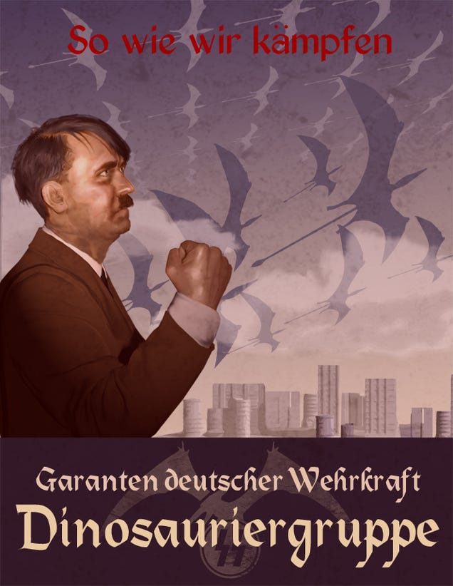 Propaganda posters urge you to keep calm and shoot Nazi dinosaurs